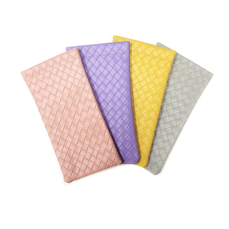 Pack of 12: Soft Leather Textured Plaid Pouches for All Eyewear