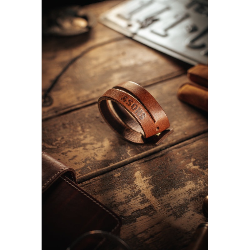 &SONS Leather Double Cuff Bracelet Brown