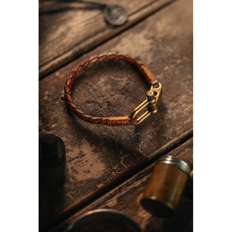 &SONS Leather Twist Braid Bracelet Brown